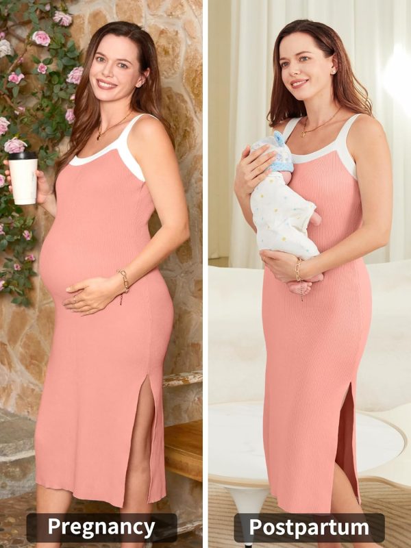 Maternity Casual Dress Bodycon Striped Square Neck Womens-3