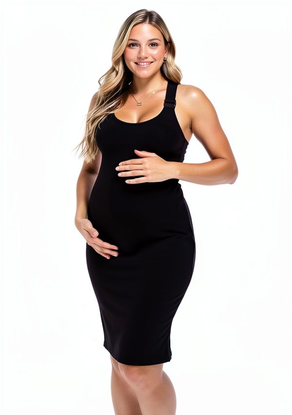 Ekouaer Maternity Bodycon Dress Ribbed Fabric Side Ruch-5