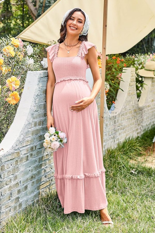 Maternity Casual Dress Flowy Bohemian Maxi Square Neck-3