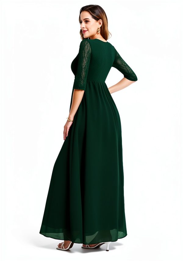 Maternity Dress Leaf Lace Chiffon Maxi for Pregnancy Comfort-3