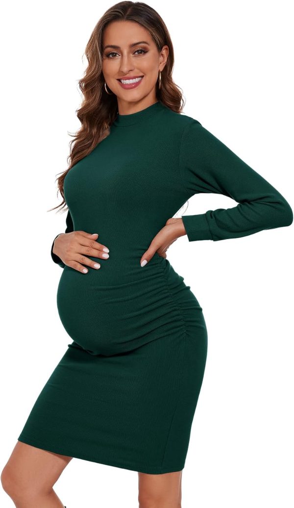 Maternity Dress Ribbed Knit Long Sleeve Ruched Side Womens-2