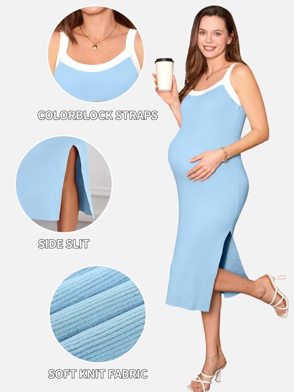 Maternity Casual Dress Light Blue Bodycon Fall Pregnancy-4
