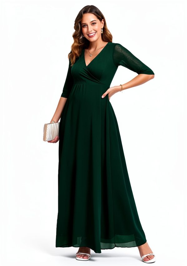 Maternity Dress Leaf Lace Chiffon Maxi for Pregnancy Comfort-4