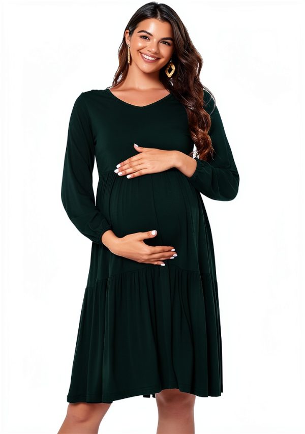 Maternity Dress Rayon Stretch Tiered Hemline Womens Clothing-1