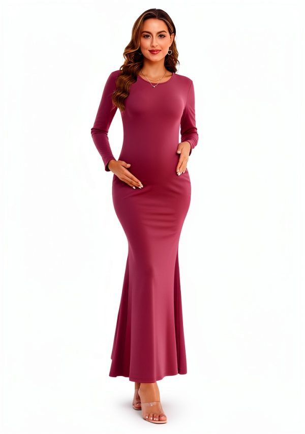 Maternity Bodycon Dress Long Sleeve Ribbed Maxi Pregnancy-2