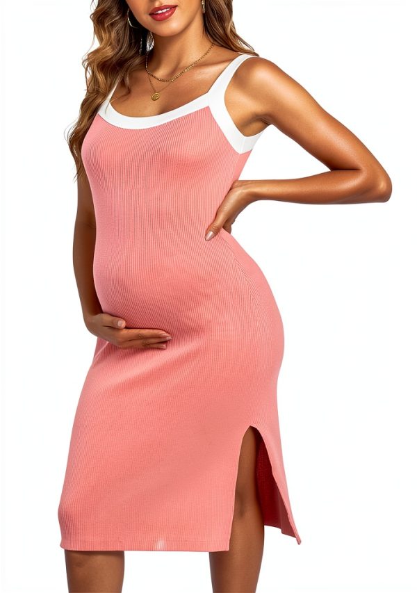 Maternity Casual Dress Bodycon Striped Square Neck Fall-0
