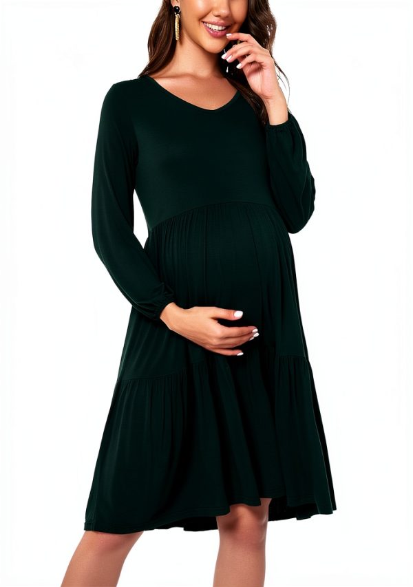 Maternity Dress Rayon Stretch Tiered Hemline Womens Clothing-3