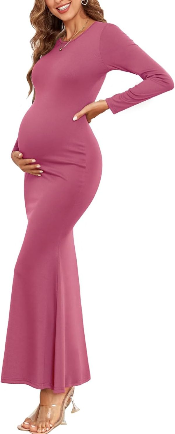 Maternity Bodycon Dress Long Sleeve Ribbed Fabric Women-0