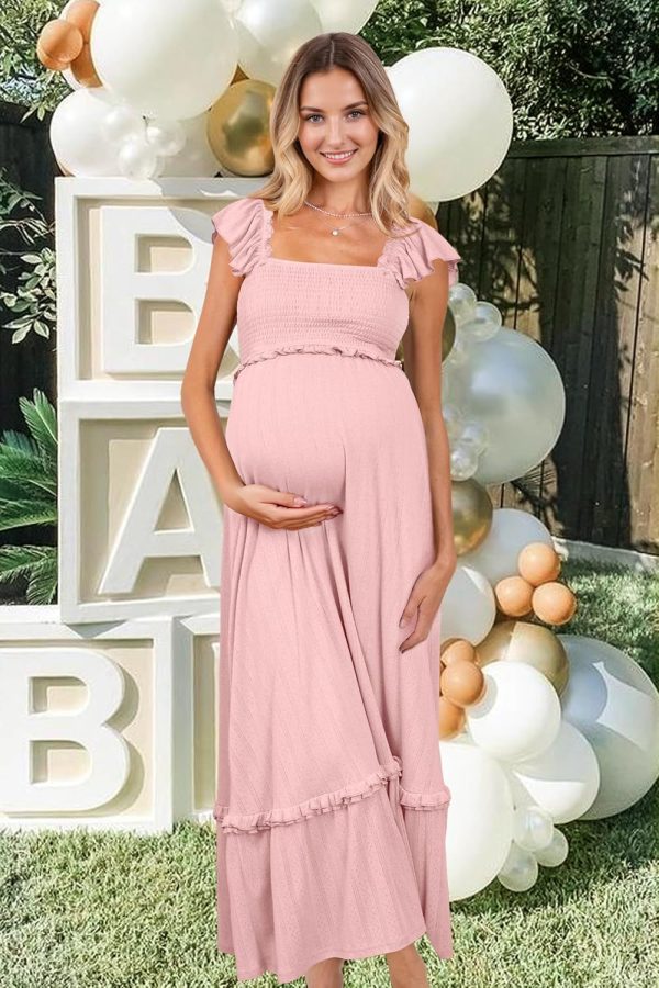 Maternity Casual Dress Flowy Bohemian Maxi Square Neck-5