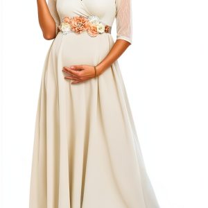 Maternity Dress Leaf Lace Chiffon Maxi for Pregnancy-0