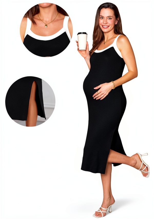 Maternity Casual Dress Bodycon Striped Viscose Fall-4
