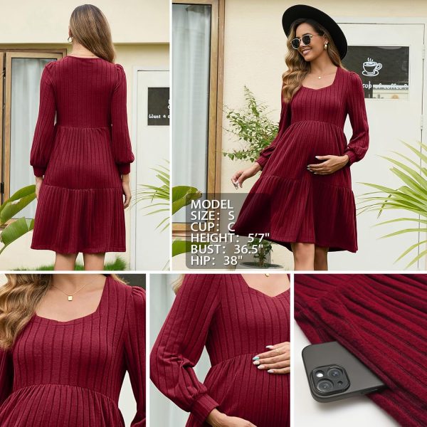 GINKANA Maternity Babydoll Dress Soft Stretch Fabric Square-4