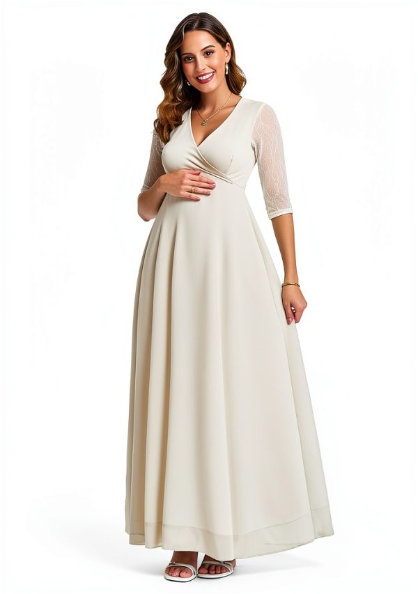 Maternity Dress Leaf Lace Chiffon Maxi for Pregnancy-1