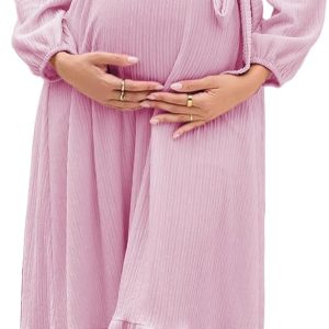 Maternity Maxi Dress Flowing A-Line Detachable Belt-0