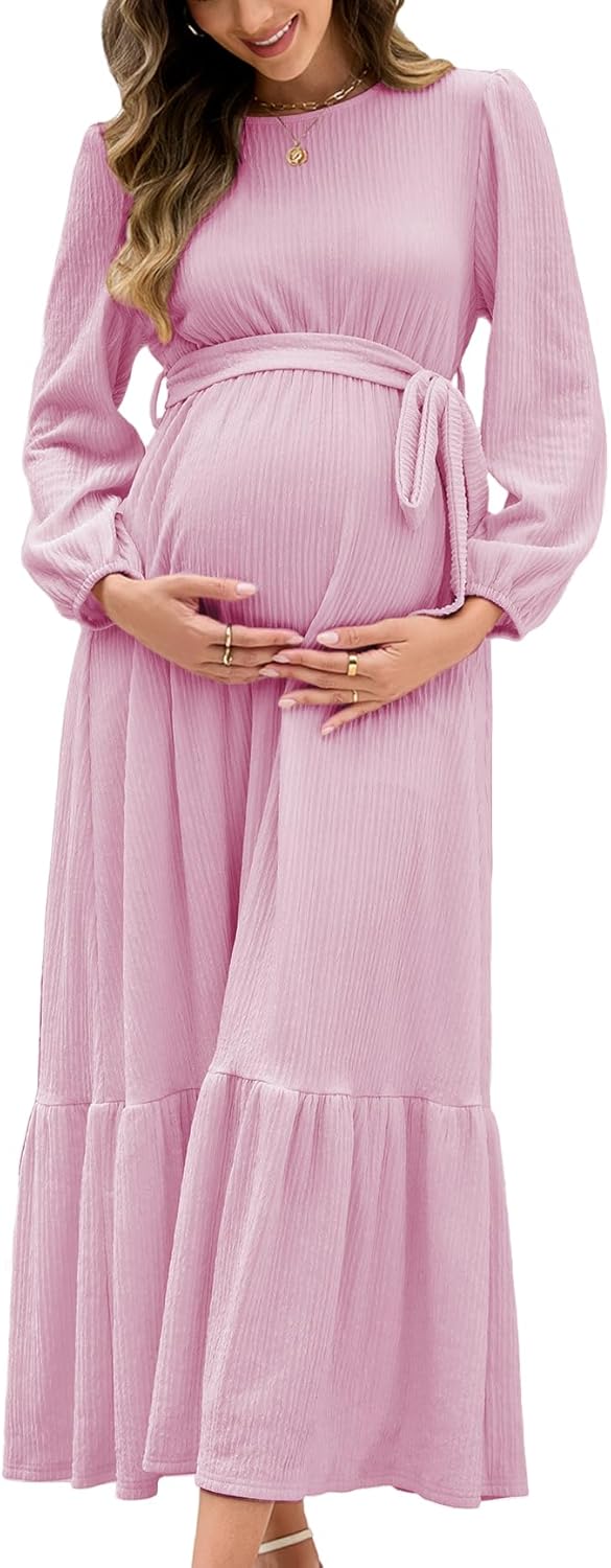 Maternity maxi dress in Purple color with detachable belt