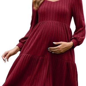 GINKANA Maternity Babydoll Dress Soft Stretch Fabric Square-0