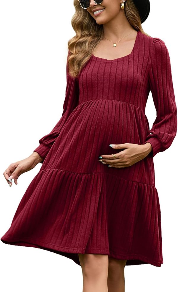 GINKANA Maternity Babydoll Dress Soft Stretch Fabric Square-0