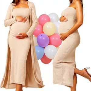 Maternity 2 Piece Dress Cardigan Strapless Bodycon Maxi-0