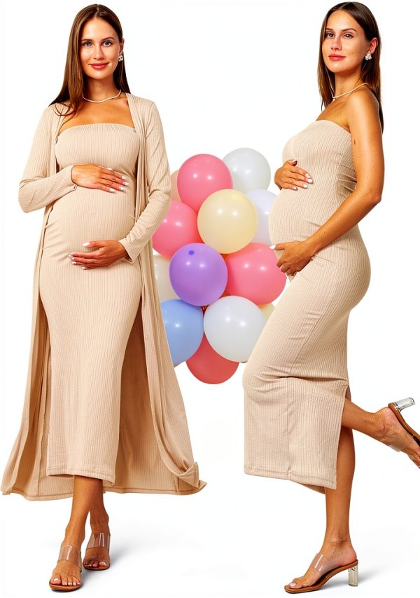 Maternity 2 Piece Dress Cardigan Strapless Bodycon Maxi-0