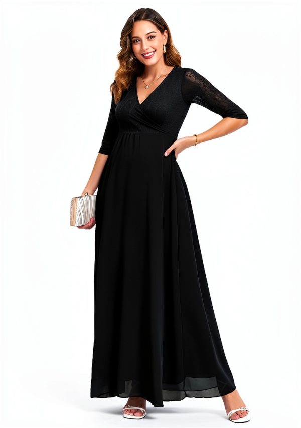 Maternity Lace Dress Long Sleeve Flowy Chiffon Maxi-4
