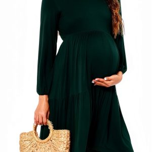 Maternity Dress Rayon Stretch Tiered Hemline Womens Clothing-0