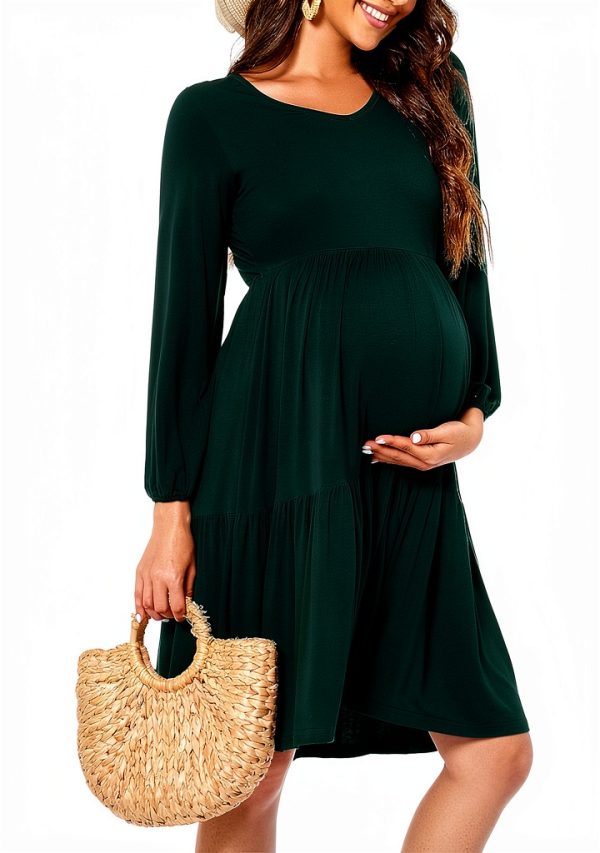 Maternity Dress Rayon Stretch Tiered Hemline Womens Clothing-0