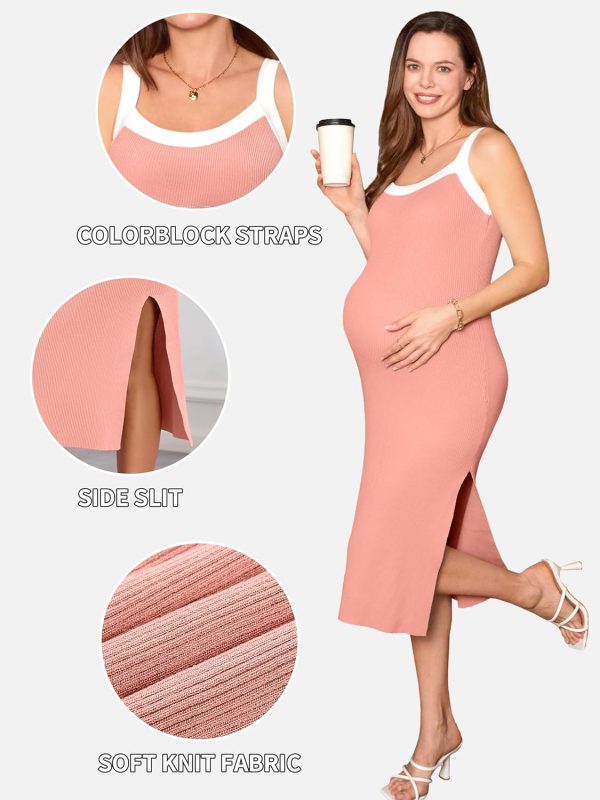 Maternity Casual Dress Bodycon Striped Square Neck Womens-4