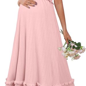 Maternity Casual Dress Flowy Bohemian Maxi Square Neck-0