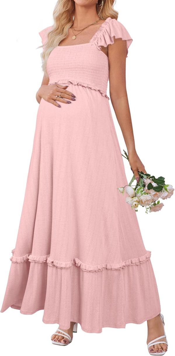 Maternity Casual Dress Flowy Bohemian Maxi Square Neck-0
