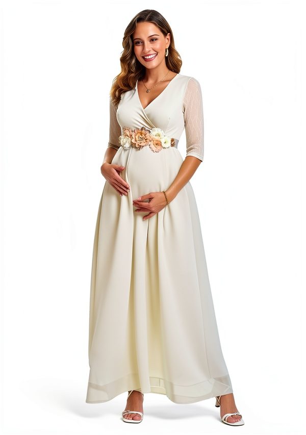 Maternity Dress Leaf Lace Chiffon Maxi for Pregnancy-5