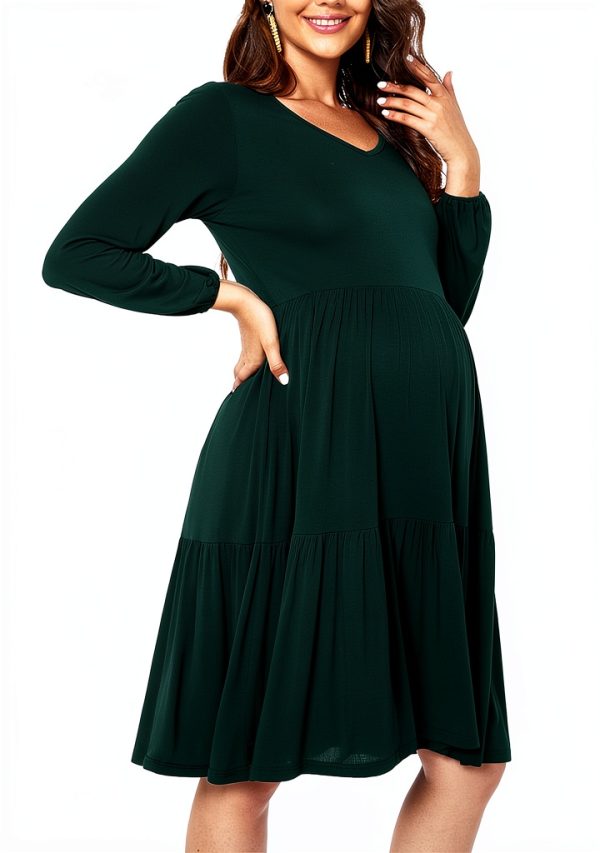 Maternity Dress Rayon Stretch Tiered Hemline Womens Clothing-2