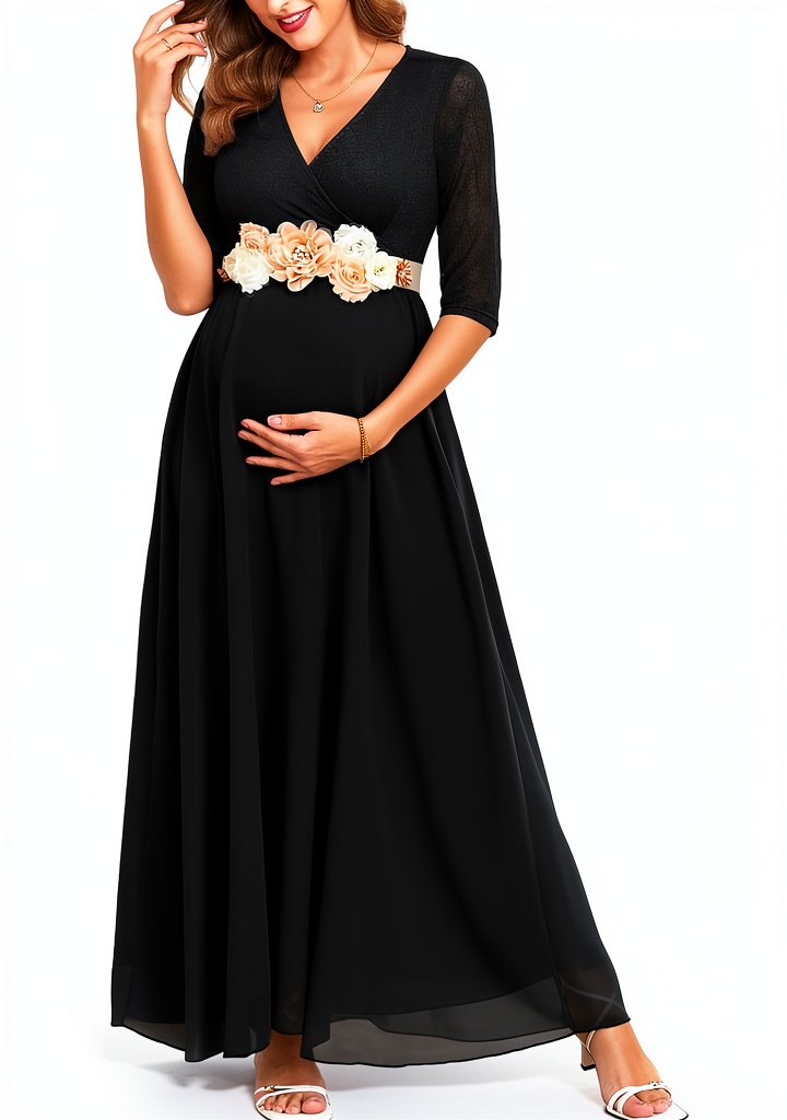 Maternity lace dress in white with leaf pattern and chiffon skirt