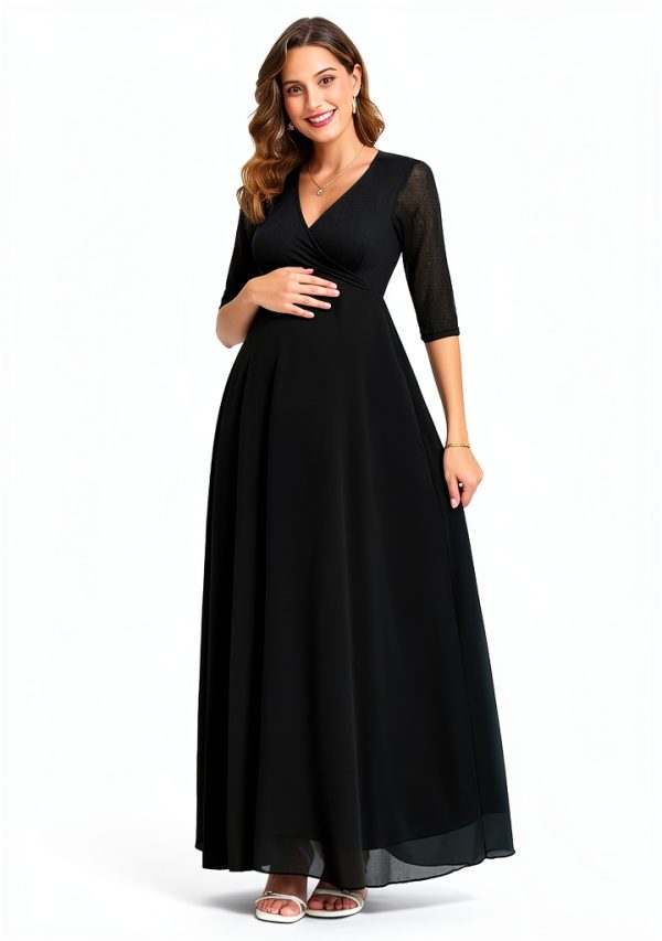 Maternity Lace Dress Long Sleeve Flowy Chiffon Maxi-1