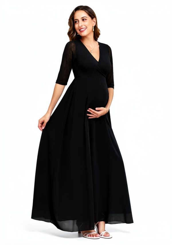 Maternity Lace Dress Long Sleeve Flowy Chiffon Maxi-2