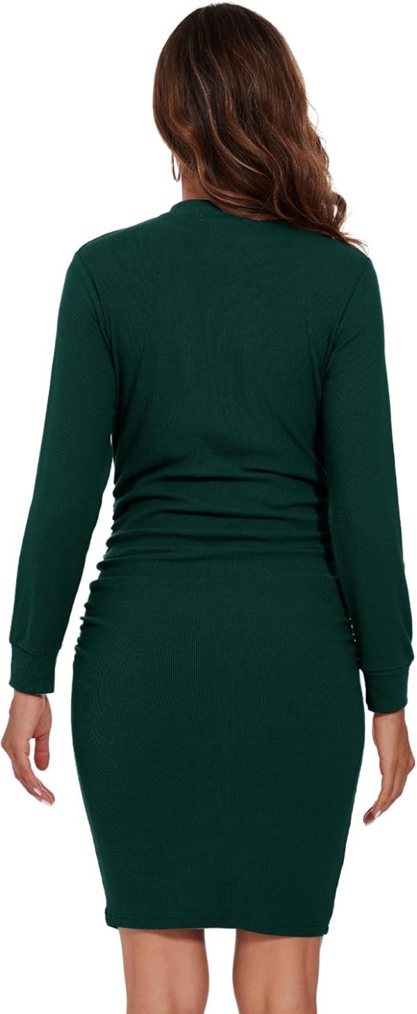 Maternity Dress Ribbed Knit Long Sleeve Ruched Side Womens-3
