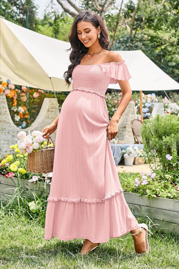 Maternity Casual Dress Flowy Bohemian Maxi Square Neck-2