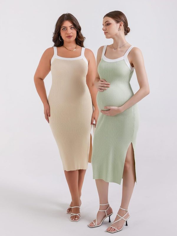 Maternity Casual Dress Striped Bodycon Fall Pregnancy Wear-1