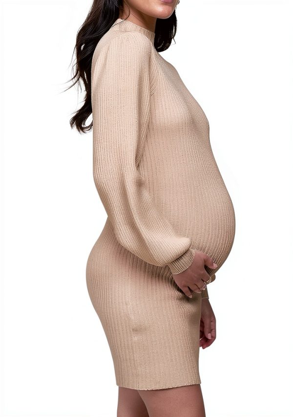 Lueluoye Maternity Sweater Dress Stretchy Turtleneck Bodycon-2