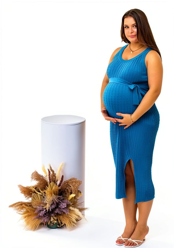 Maternity Casual Dress Cable Knit Slit Hem Womens Clothing-2