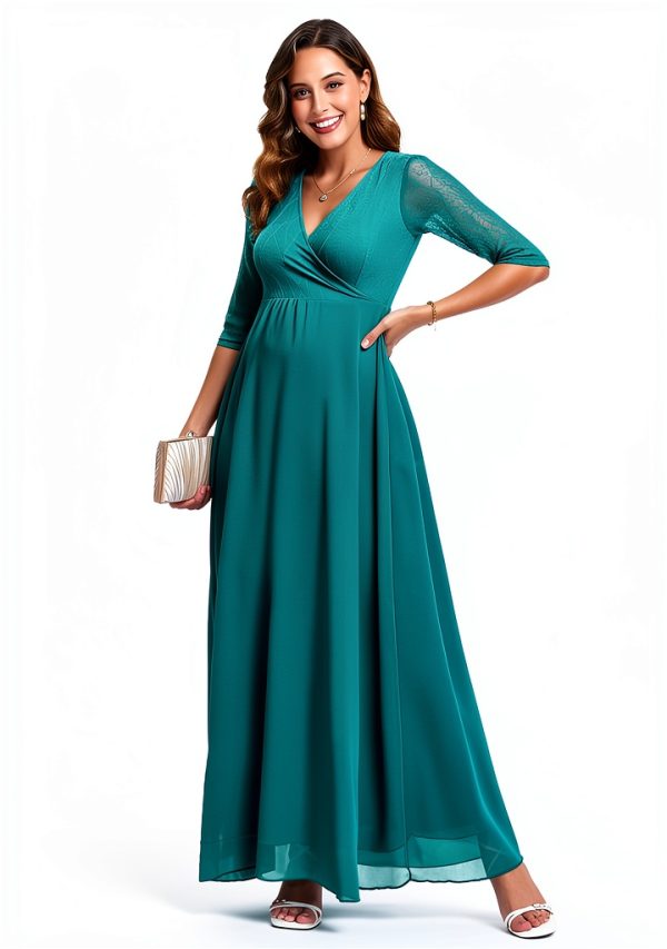 Maternity Dress Lace Chiffon Maxi for Pregnancy Women-4