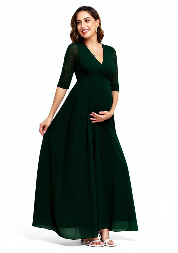 Maternity Dress Leaf Lace Chiffon Maxi for Pregnancy Comfort-2