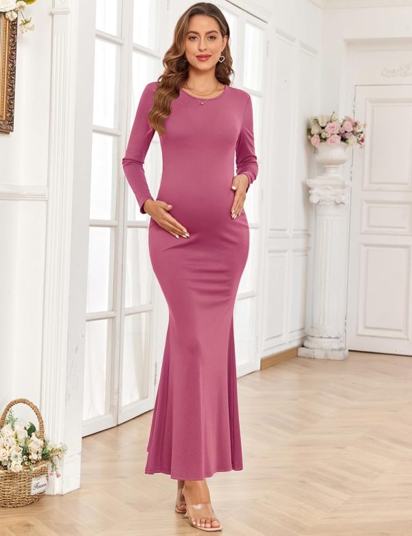 Maternity Bodycon Dress Ribbed Fabric Long Sleeve Maxi-2