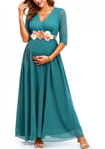 Maternity Dress Lace Chiffon Maxi for Pregnancy Women-0