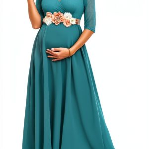 Maternity Dress Lace Chiffon Maxi for Pregnancy Women-0