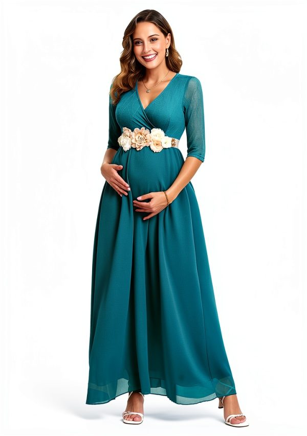 Maternity Dress Lace Chiffon Maxi for Pregnancy Women-5