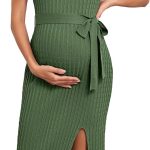 Maternity Summer Dress Cable Knit Slit Belt Womens Clothing-0