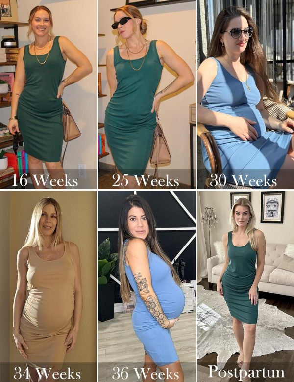 Ekouaer Maternity Bodycon Dress Ribbed Fabric Side Ruching-3