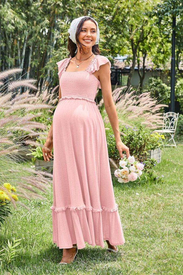 Maternity Casual Dress Flowy Bohemian Maxi Square Neck-4