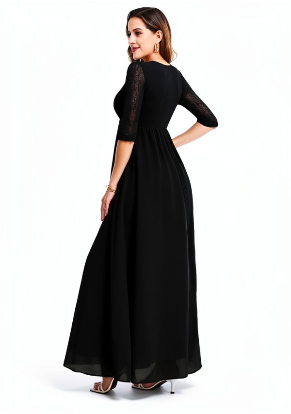 Maternity Lace Dress Long Sleeve Flowy Chiffon Maxi-3