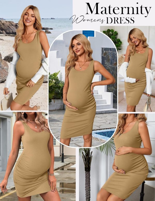 Ekouaer Maternity Bodycon Dress Ribbed Fabric Side Ruching-1